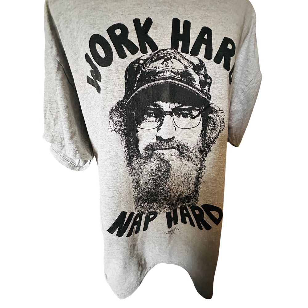 Mens Graphic T Shirt Work Hard Nap Hard Duck Dynasty Willie Robertson Grey XL
